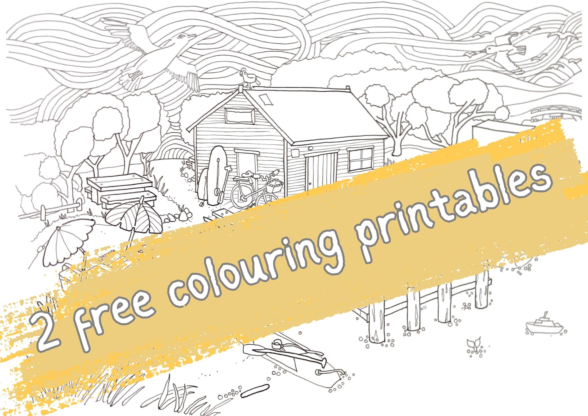 Free beach colourings, colouring pages,